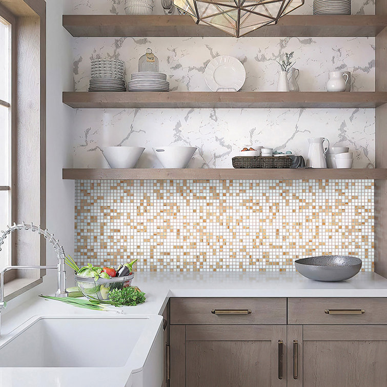 Apollo 12" x 12" Glossy White and Beige Glass Mosaic Tile