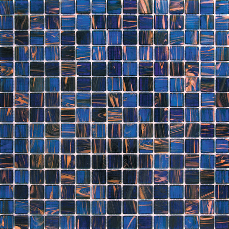 12" x 12" Glossy Blue and Brown Glass Mosaic Tile