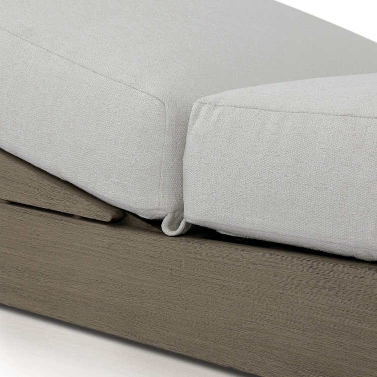 Gray Teak Outdoor Chaise Lounge with White Cushions