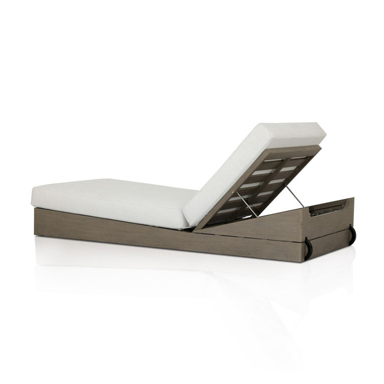 Gray Teak Outdoor Chaise Lounge with White Cushions