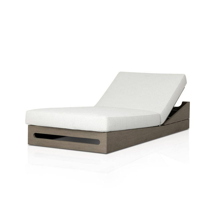Gray Teak Outdoor Chaise Lounge with White Cushions