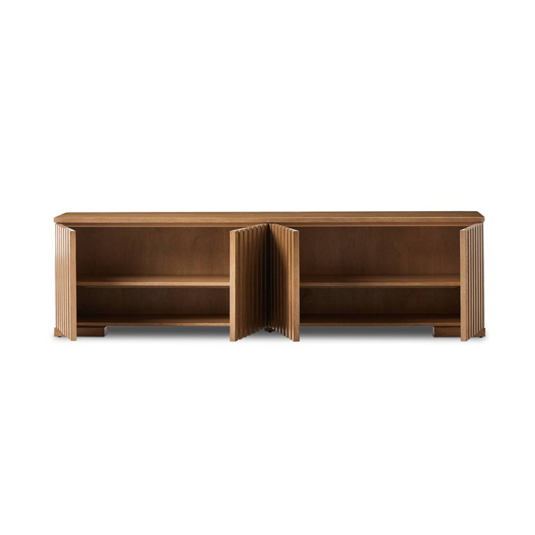 Natural Oak Ribbed Media Console with Cabinet