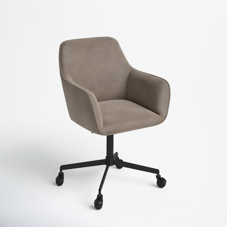 Gray Velvet Swivel Office Chair with Black Steel Base