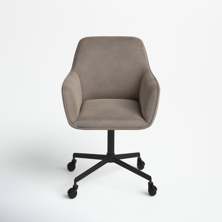 Gray Velvet Swivel Office Chair with Black Steel Base