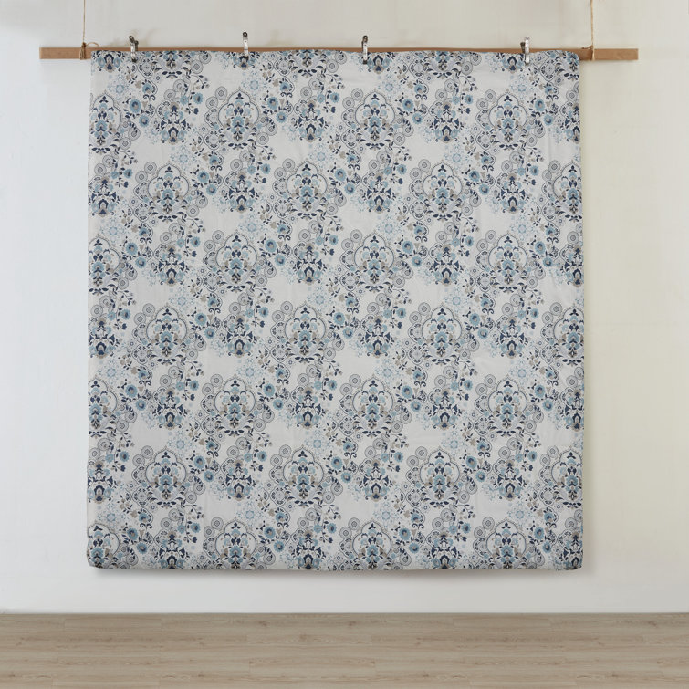 Blue Floral Cotton Down Alternative Comforter Set, Full