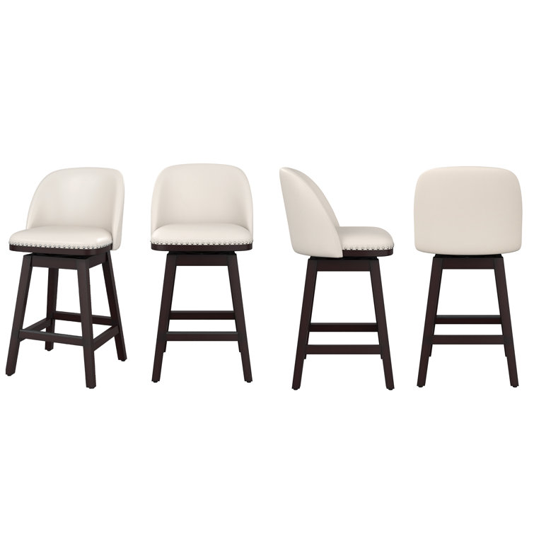 Black Faux Leather Swivel Counter Stools with Nailhead Trim, Set of 4