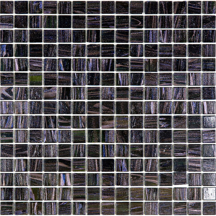 Celestial 12 in. x 12 in. Glossy Oil Black Glass Mosaic Tile