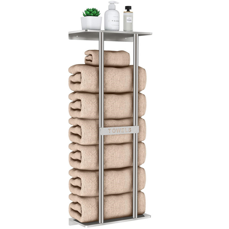 Brushed Nickel Wall Mounted Towel Rack with Shelf