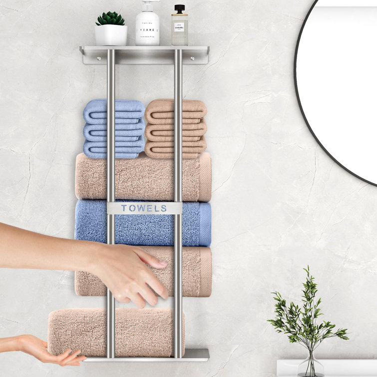 Brushed Nickel Wall Mounted Towel Rack with Shelf