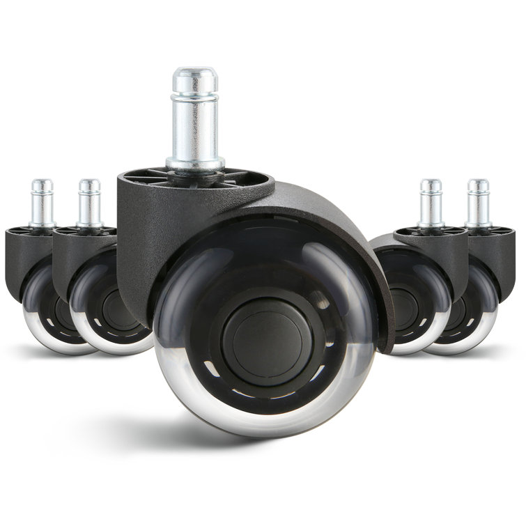Black Polyurethane 2-Inch Office Chair Caster Wheels Set of 5