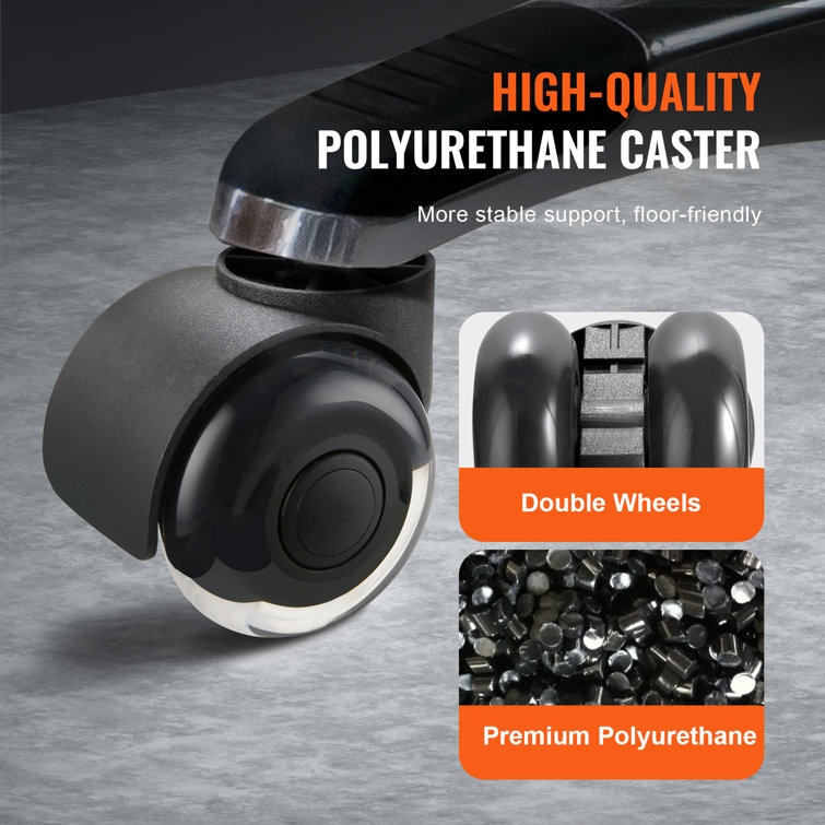 Black Polyurethane 2-Inch Office Chair Caster Wheels Set of 5
