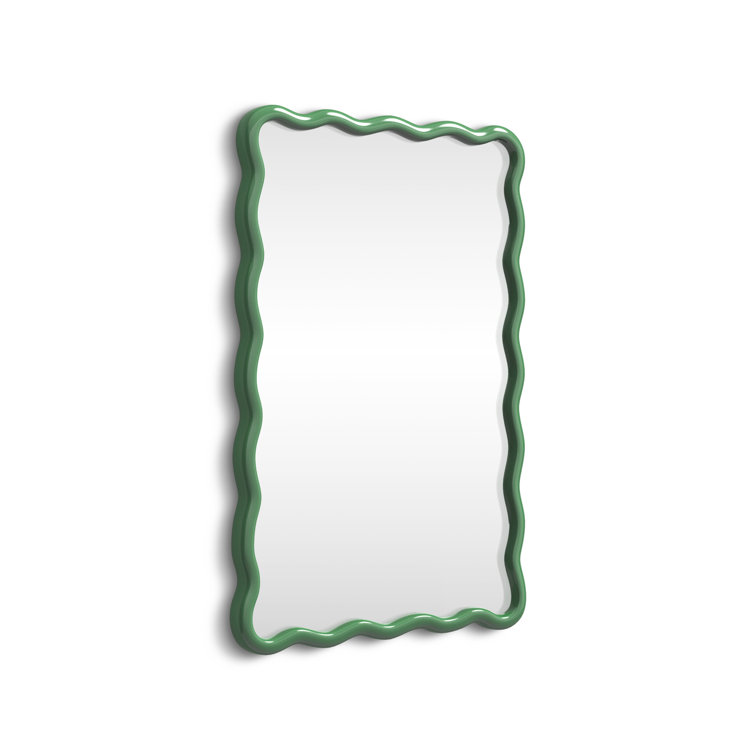 Green Hand-Painted Wavy Wood Wall Mirror