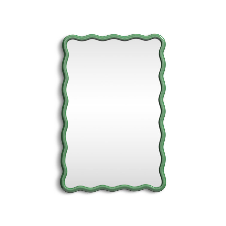 Green Hand-Painted Wavy Wood Wall Mirror