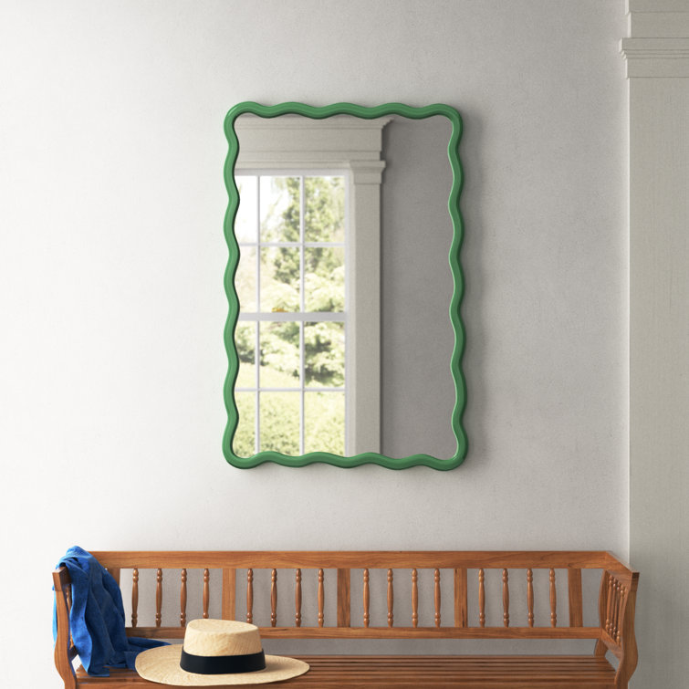 Green Hand-Painted Wavy Wood Wall Mirror