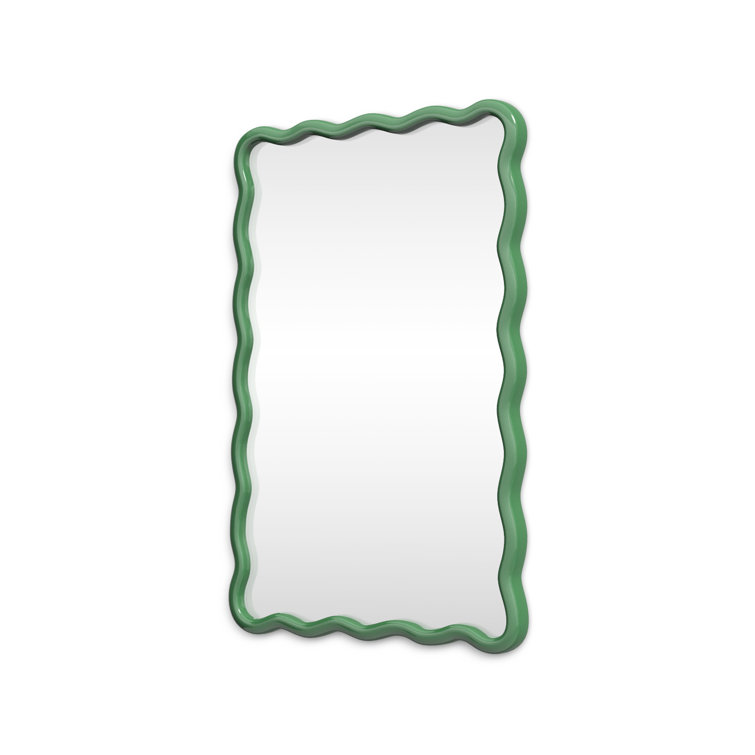 Green Hand-Painted Wavy Wood Wall Mirror