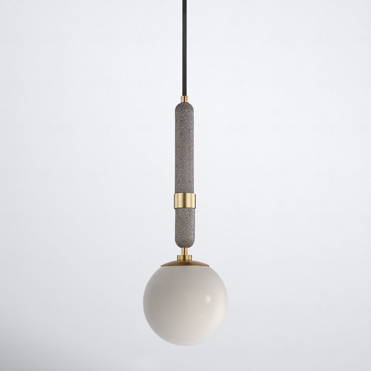 Aged Brass and Concrete Single Globe Pendant Light