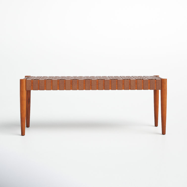 Amalia 47'' Cognac Leather and Dark Brown Mindi Wood Bench