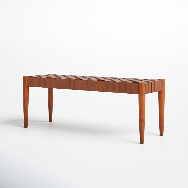 Amalia 47'' Cognac Leather and Dark Brown Mindi Wood Bench