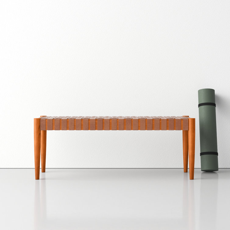 Amalia 47'' Cognac Leather and Dark Brown Mindi Wood Bench