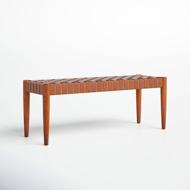 Amalia 47'' Cognac Leather and Dark Brown Mindi Wood Bench