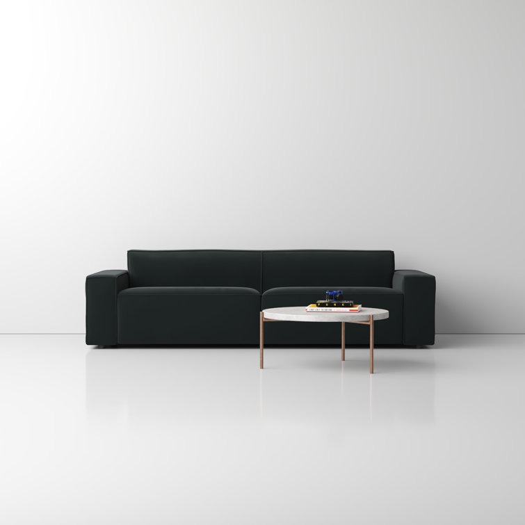 Amada 97" Black Velvet Upholstered Sofa with Square Arms
