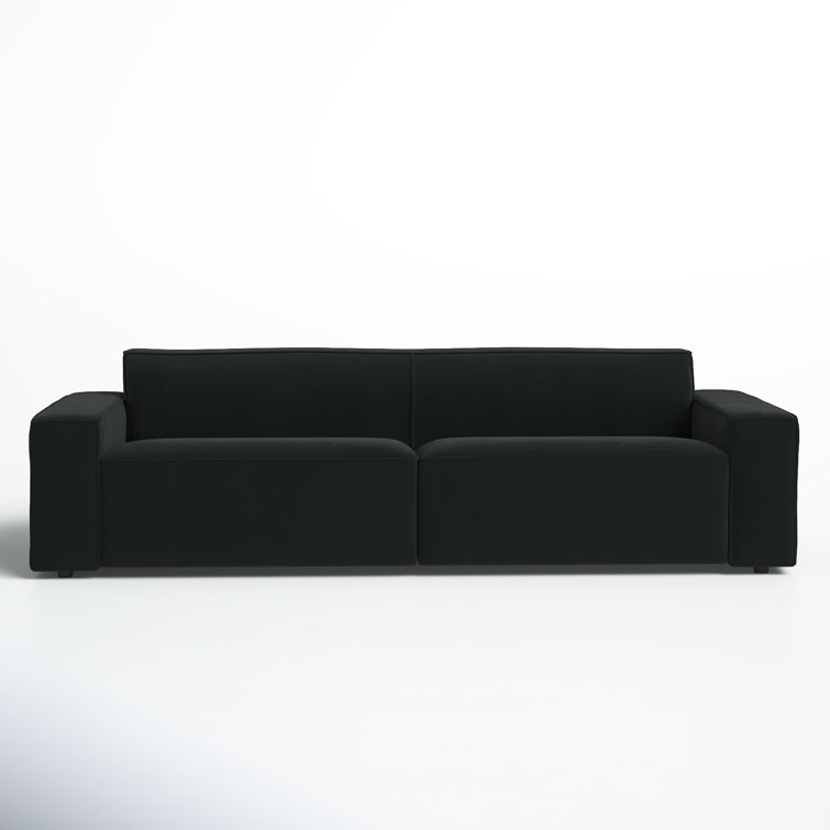 Amada 97" Black Velvet Upholstered Sofa with Square Arms
