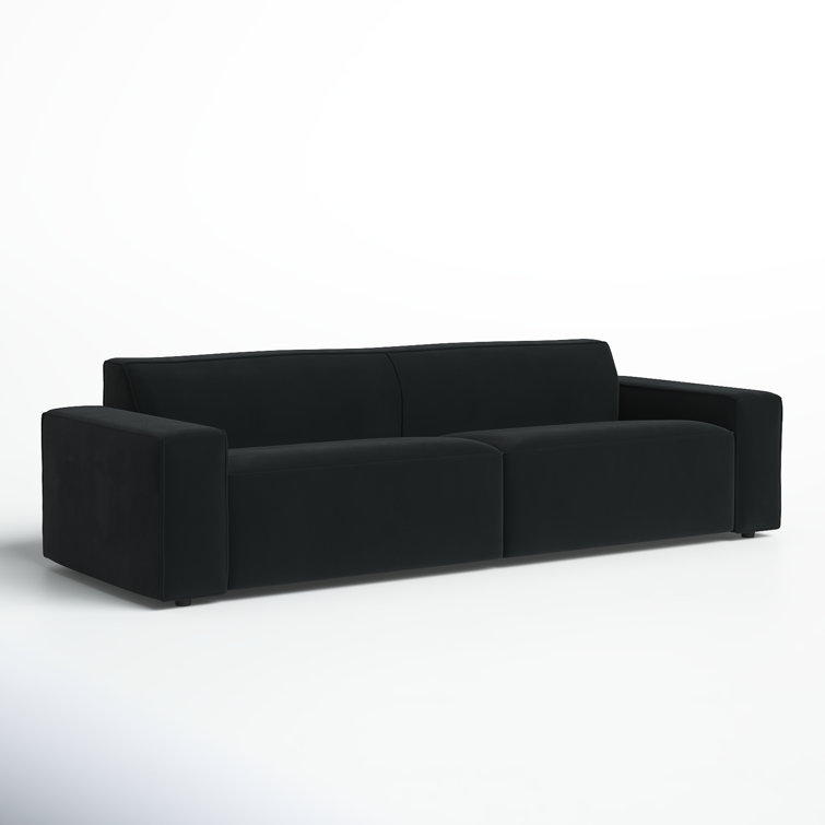 Amada 97" Black Velvet Upholstered Sofa with Square Arms