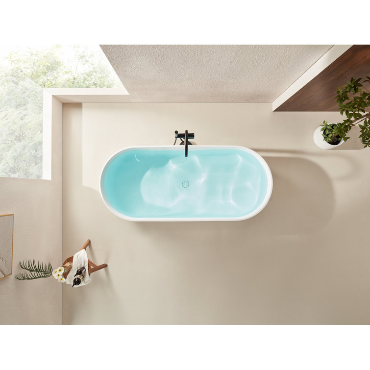 67" Glossy White Stone Resin Freestanding Soaking Bathtub