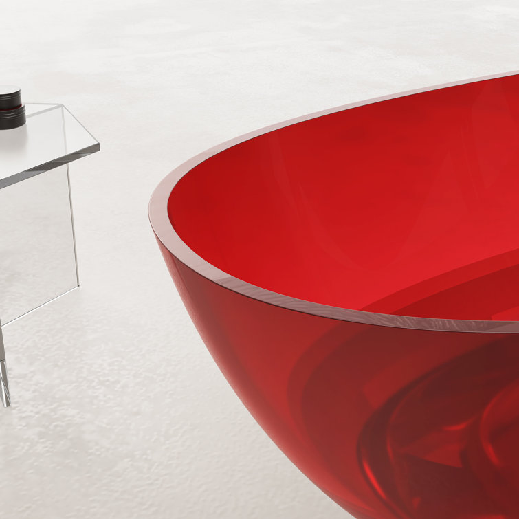 59" Pure Resin Red Freestanding Stone Resin Soaking Bathtub