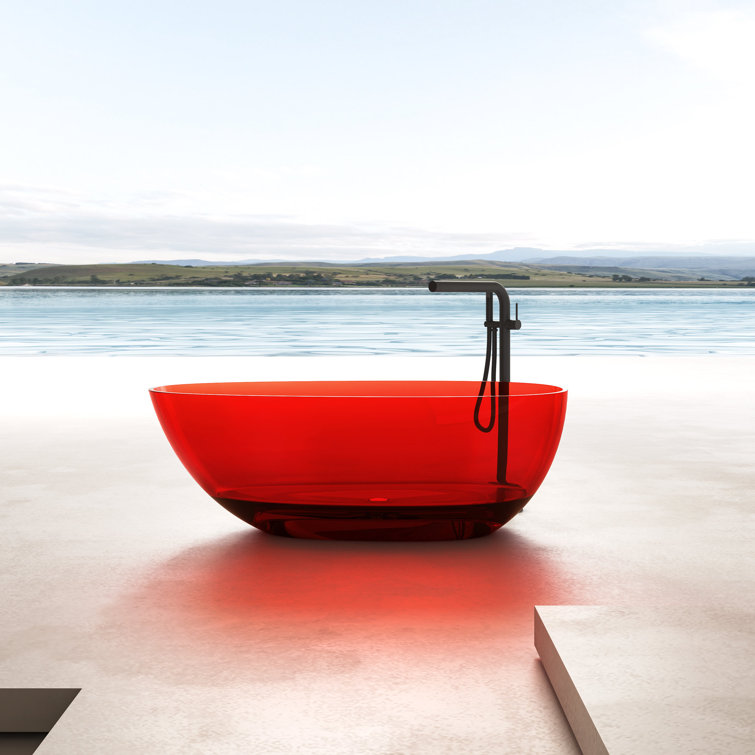 59" Pure Resin Red Freestanding Stone Resin Soaking Bathtub