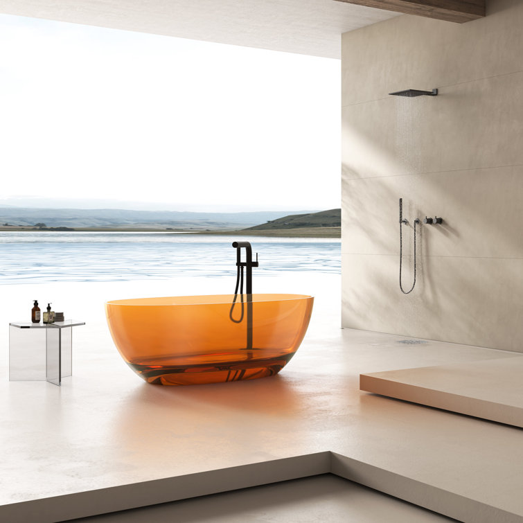 67'' Amber Transparent Resin Freestanding Soaking Bathtub with Chrome Drain