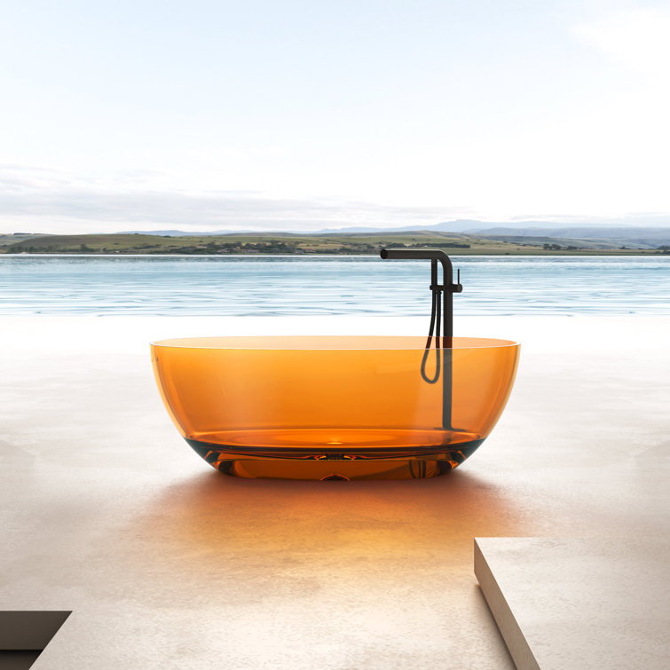 67'' Amber Transparent Resin Freestanding Soaking Bathtub with Chrome Drain