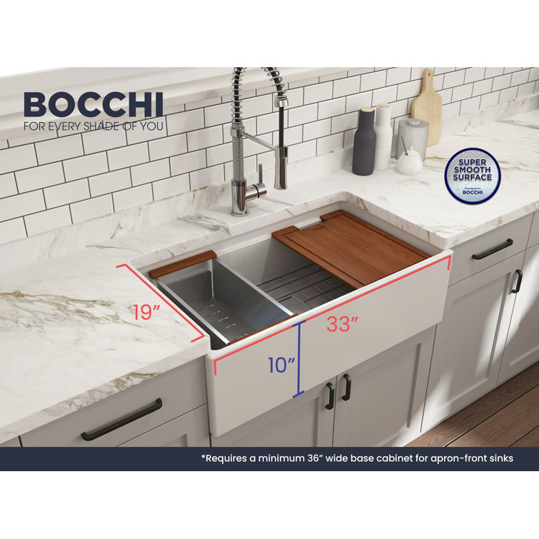 White Fireclay 33'' Apron-Front Kitchen Sink with Accessories