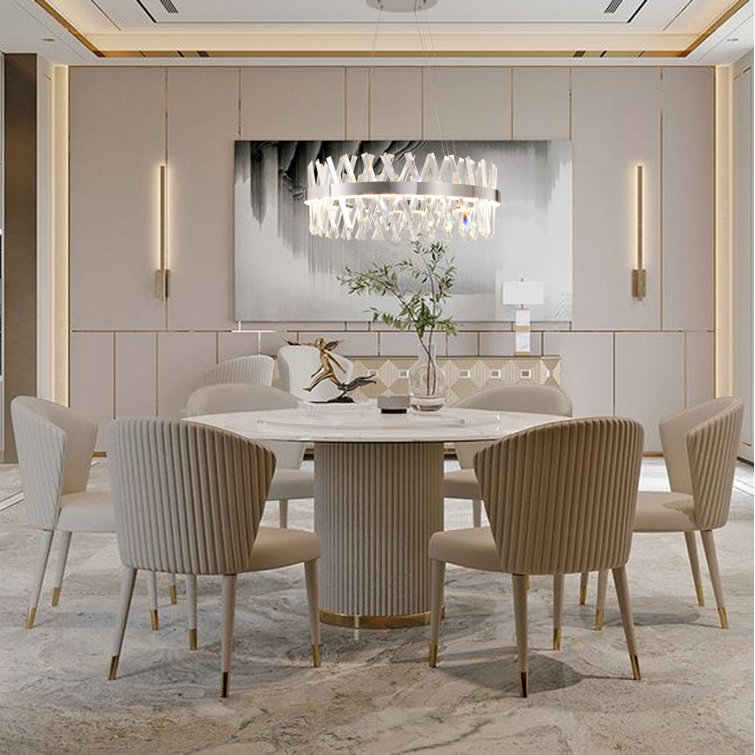 Elegant Chrome 26'' Round LED Chandelier with Clear Crystals
