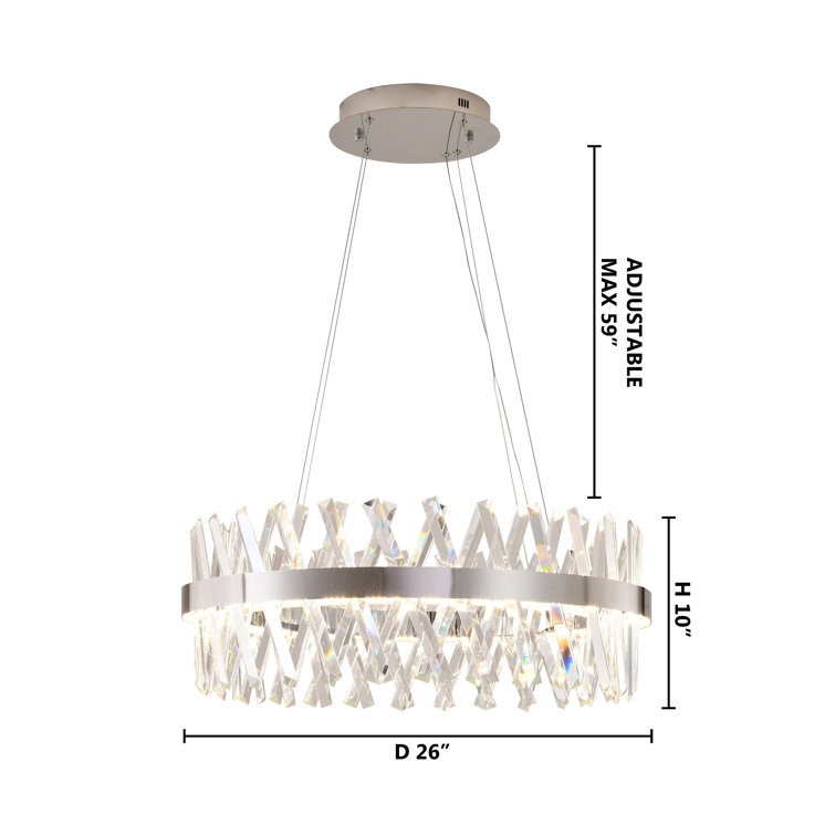 Elegant Chrome 26'' Round LED Chandelier with Clear Crystals