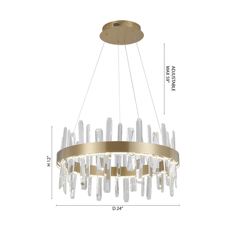 Antique Gold 24" LED Chandelier with Crystal Accents