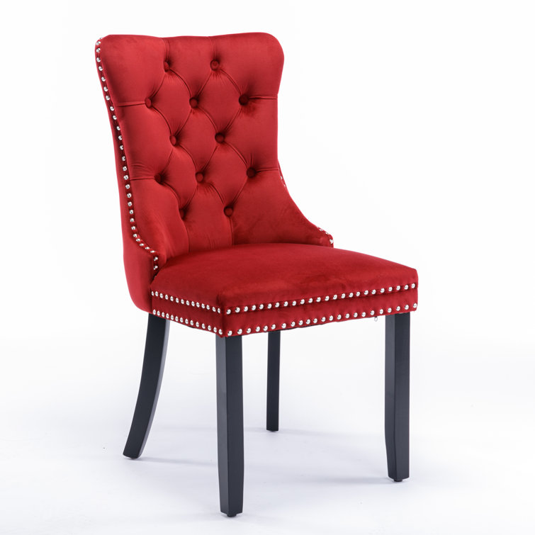 Wine Red Velvet Wing Back Parsons Side Chair Set