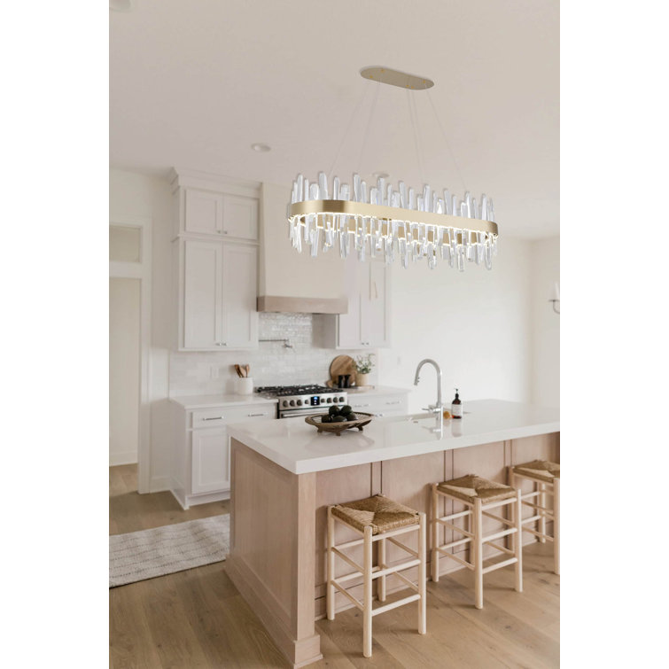 Bethel Oval Gold Stainless Steel LED Chandelier with Clear Crystal Accents