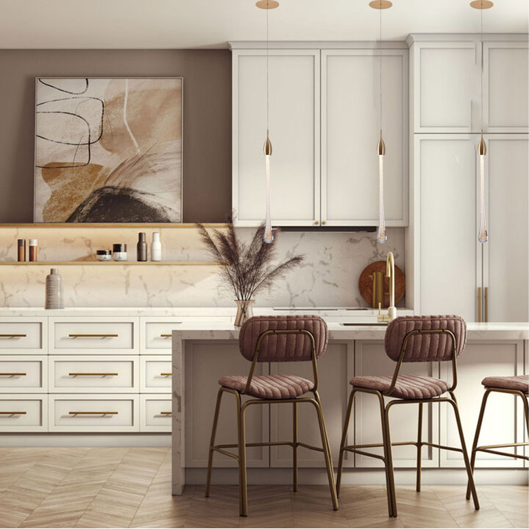 Bethel 24" Gold Aluminum LED Pendant with Dusted Glass Accent