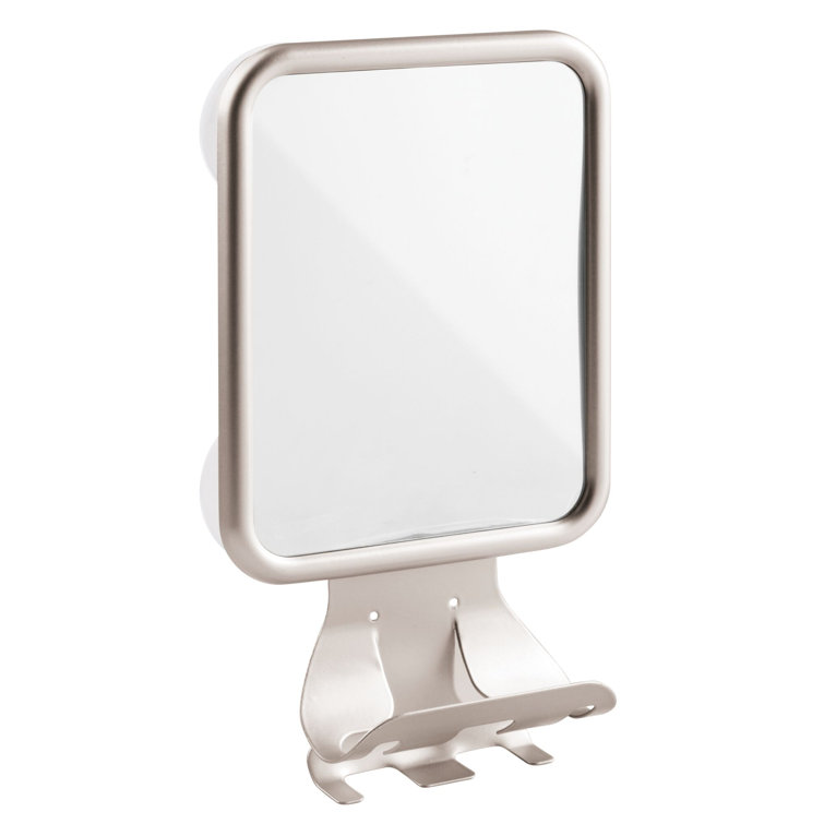 Satin Steel Wall-Mounted Fogless Shaving Mirror with Storage Hooks