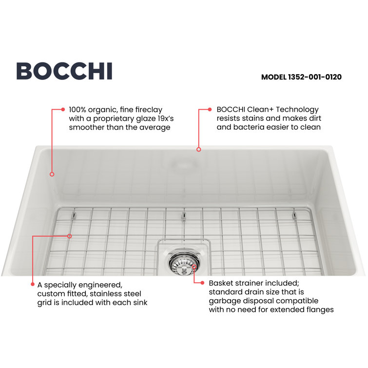 White Fireclay Farmhouse Apron Front 33'' Single Bowl Kitchen Sink