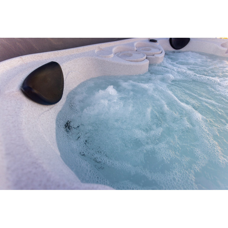 Whitestone and Black Onyx 6-Person Square Hot Tub with Jets