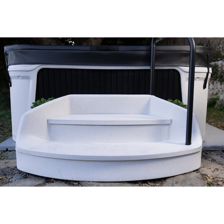 Gray 6-Person Square Hot Tub with LED Waterfall and Steps
