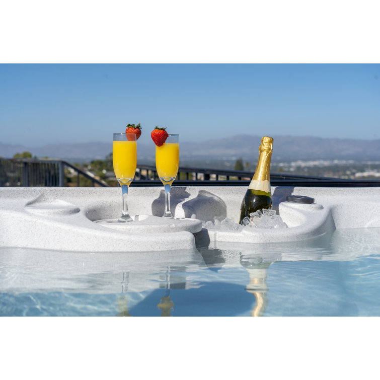 Whitestone and Black Onyx 6-Person Square Hot Tub with Jets