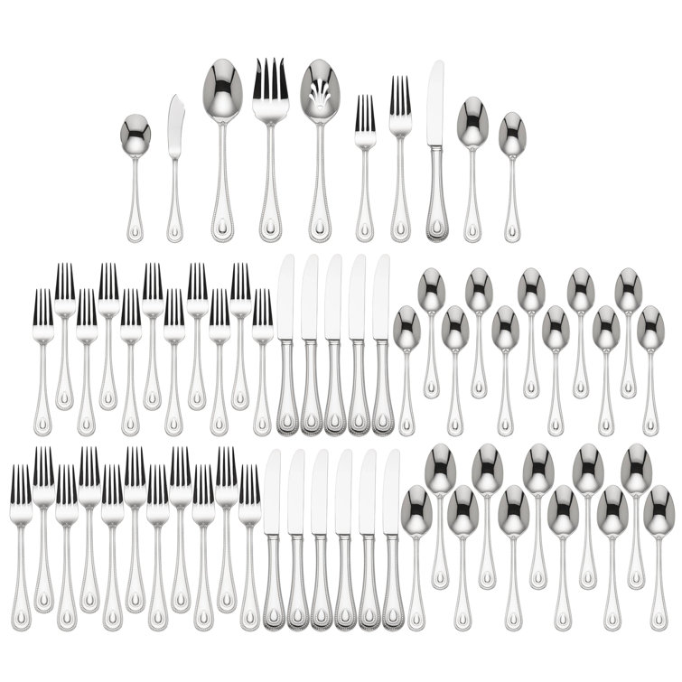 Elegant 65-Piece Stainless Steel Flatware Set with Beaded Handles