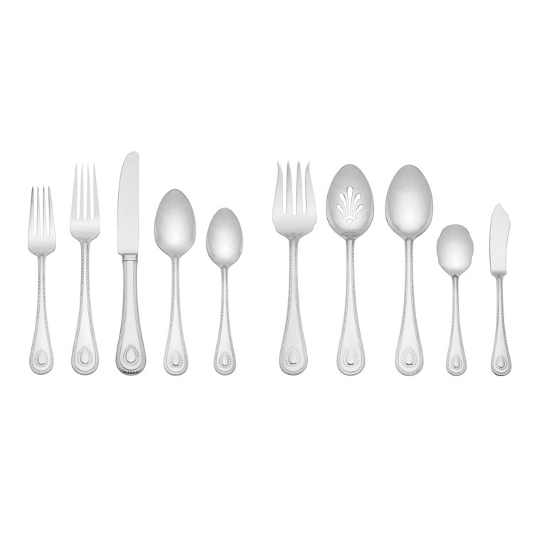 Elegant 65-Piece Stainless Steel Flatware Set with Beaded Handles