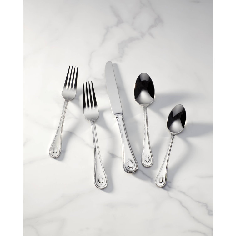 Elegant 65-Piece Stainless Steel Flatware Set with Beaded Handles