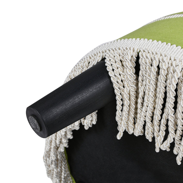 Bright Chartreuse Linen Cotton Blend Round Tufted Ottoman with Ivory Trim