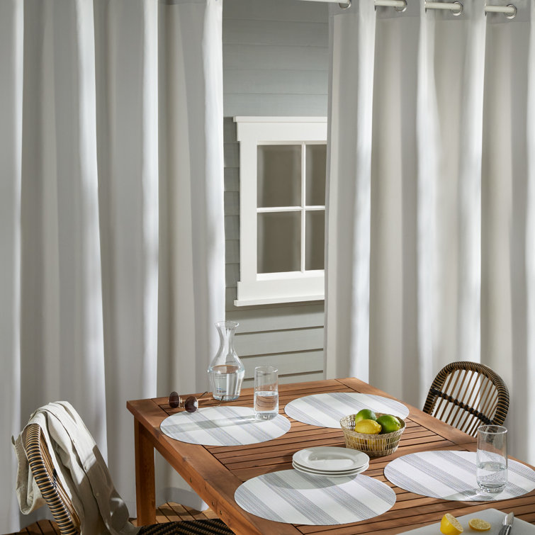 Gray and White Cabana Stripe Round Vinyl Placemats, 15" Set of 4