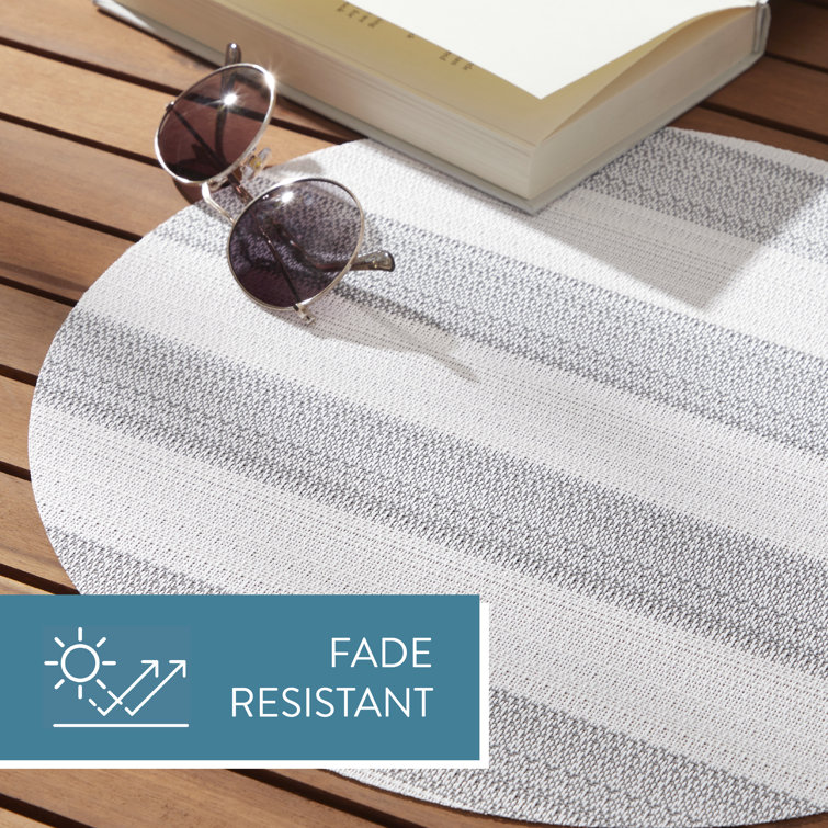 Gray and White Cabana Stripe Round Vinyl Placemats, 15" Set of 4